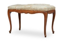 A BEECH AND UPHOLSTERED STOOL IN VICTORIAN TASTE, 20TH CENTURY