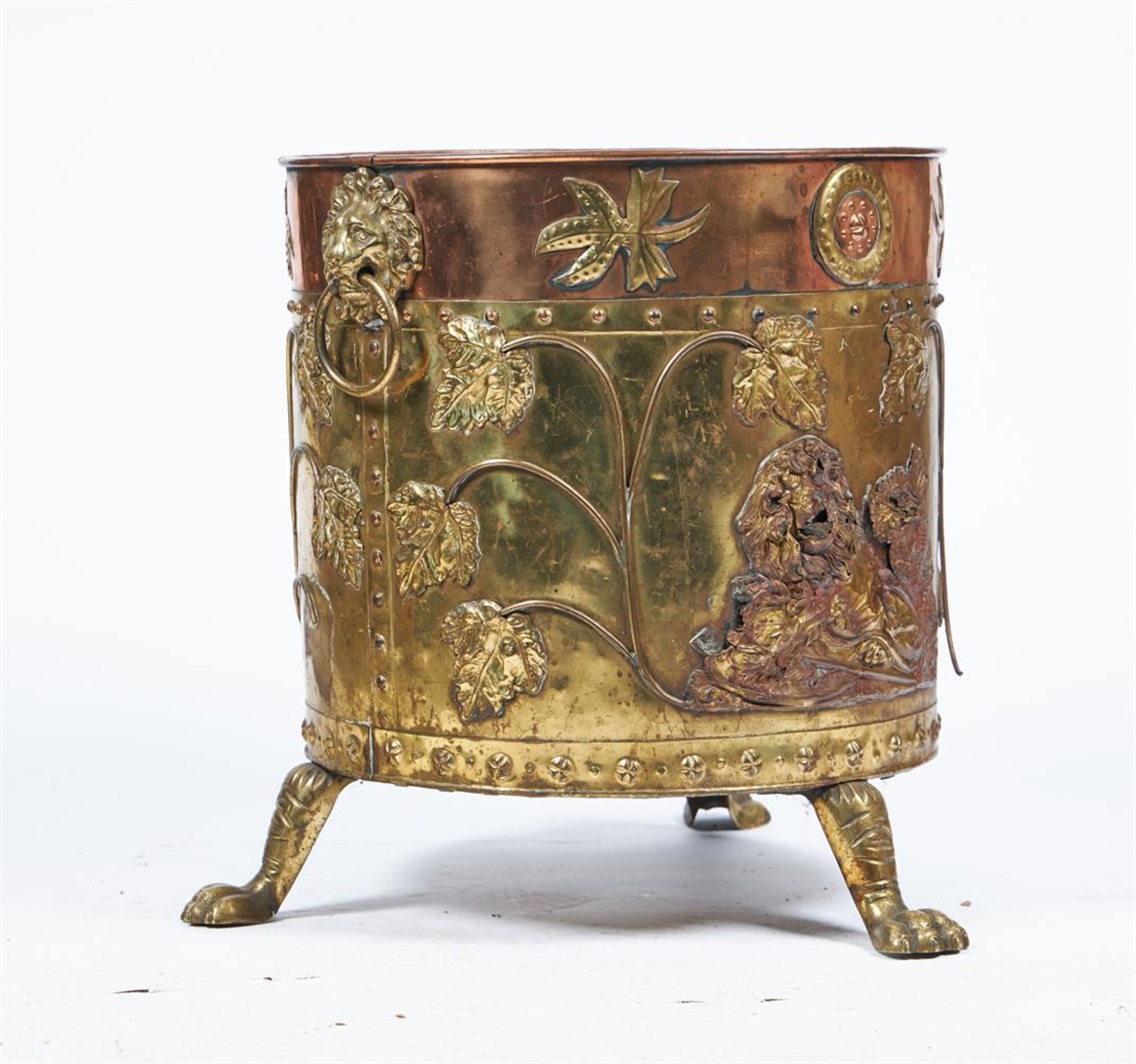 AN ANGLO-DUTCH COPPER AND BRASS EMBOSSED COAL BUCKET, MID 19TH CENTURY - Image 2 of 2