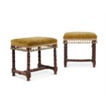 A PAIR OF WALNUT AND UPHOLSTERED STOOLS, MID 18TH CENTURY AND LATER