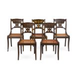 A SET OF FOUR BROWN PAINTED AND PARCEL GILT SIDE CHAIRS, LATE 19TH/ 20TH CENTURY