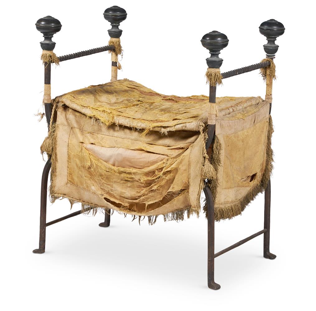 A SPANISH WROUGHT IRON FOLDING STOOL, MID 19TH CENTURY