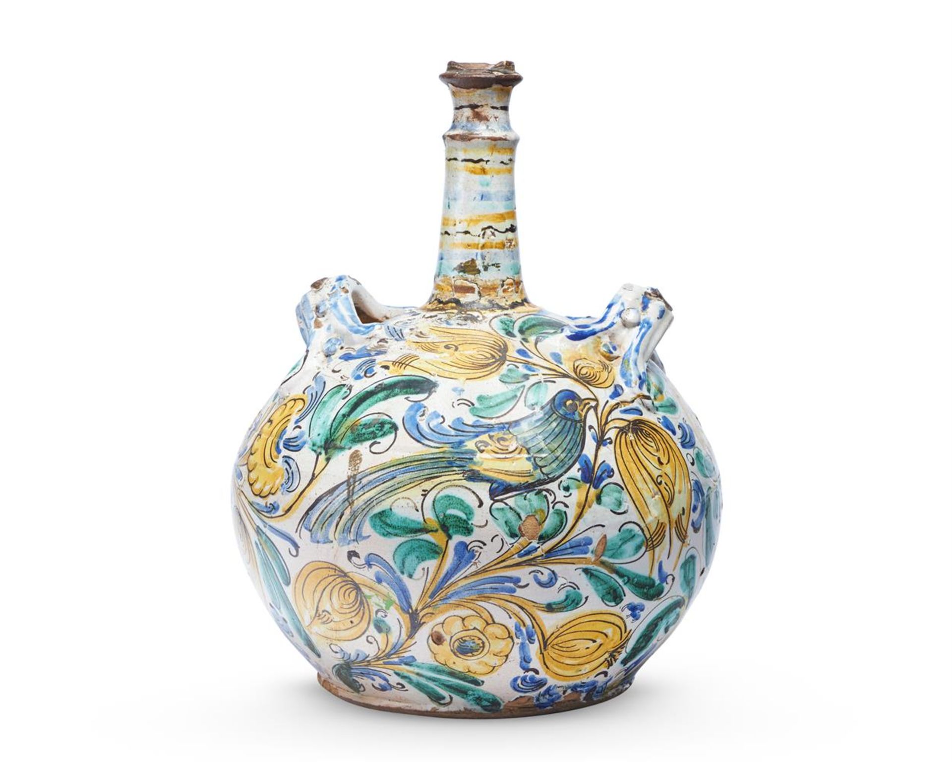 A LARGE SICILIAN MAIOLICA TWO-HANDLED FLASK OF PILGRIM BOTTLE FORM, 18TH CENTURY - Image 2 of 2