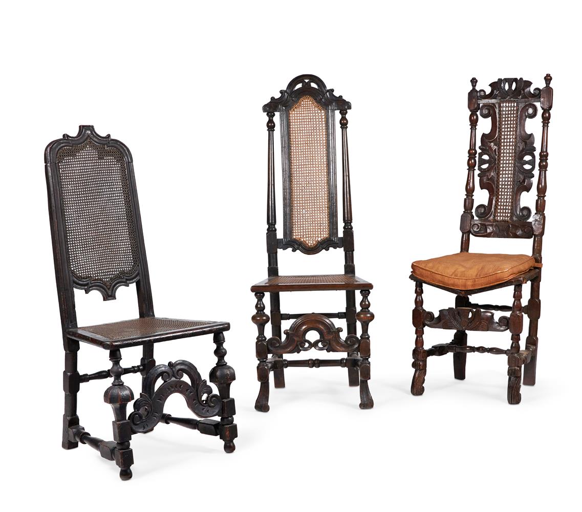 A GROUP OF THREE OAK SIDE CHAIRS IN CHARLES II STYLE, LATE 17TH CENTURY AND LATER