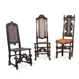 A GROUP OF THREE OAK SIDE CHAIRS IN CHARLES II STYLE, LATE 17TH CENTURY AND LATER