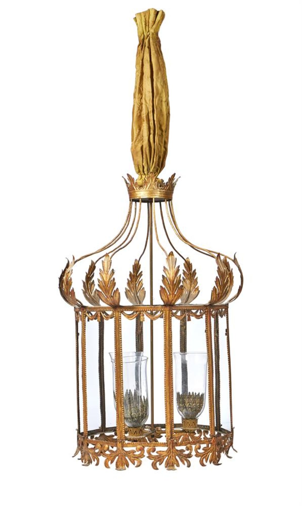 A PRESSED GILT METAL TEN GLASS LANTERN IN THE REGENCY STYLE, 20TH CENTURY