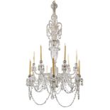 A LARGE CUT AND MOULDED GLASS AND SILVER PLATE FOURTEEN LIGHT CHANDELIER, 20TH CENTURY