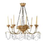 A PAINTED AND GILTWOOD AND COMPOSITION EIGHT LIGHT CHANDELIER, 20TH CENTURY