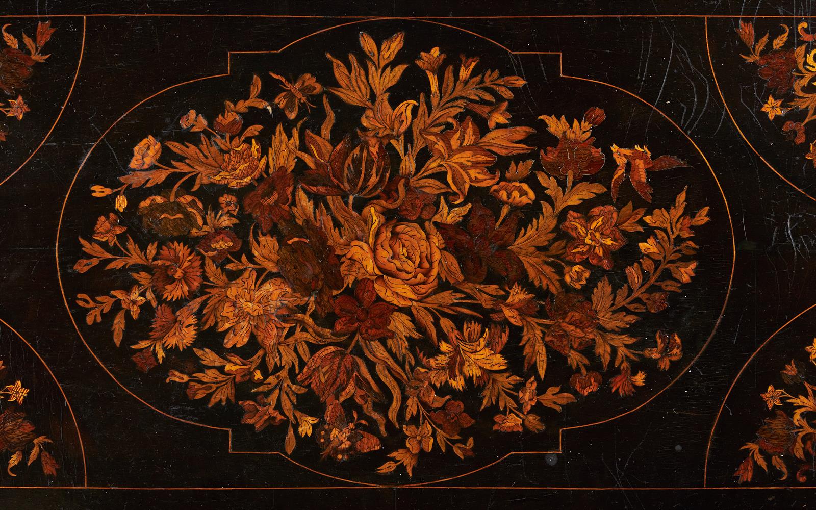 A DUTCH EBONISED, MARQUETRY AND BONE INLAID CENTRE TABLE, FIRST HALF 19TH CENTURY - Bild 7 aus 8