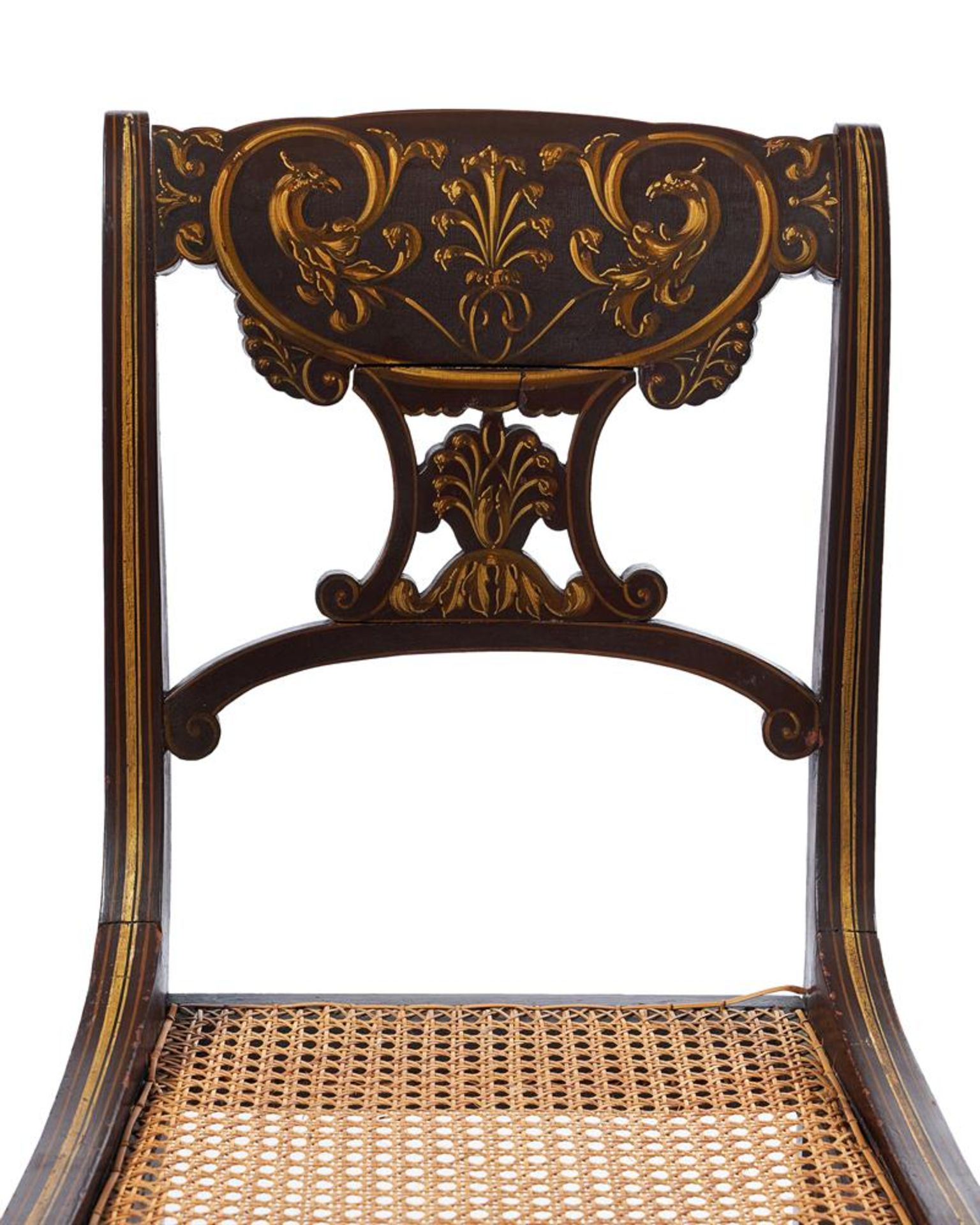 A SET OF FOUR BROWN PAINTED AND PARCEL GILT SIDE CHAIRS, LATE 19TH/ 20TH CENTURY - Bild 2 aus 6