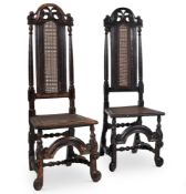 A PAIR STAINED WOOD SIDE CHAIRSLATE 17TH CENTURY AND LATEREach 128cm high