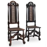 A PAIR STAINED WOOD SIDE CHAIRSLATE 17TH CENTURY AND LATEREach 128cm high
