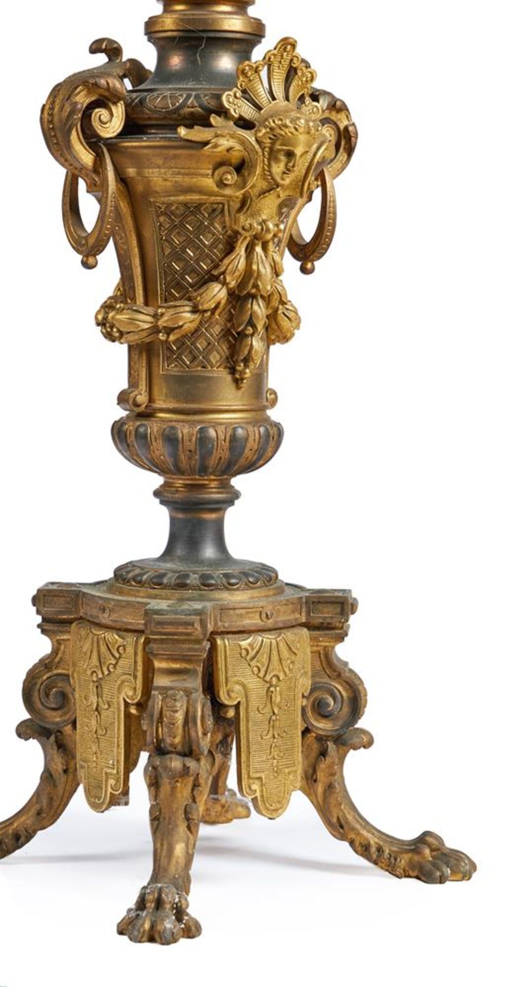 A PAIR OF NAPOLEON III GILT BRONZE AND METAL NINE BRANCH TABLE CANDELABRA, CIRCA 1870 - Image 2 of 2