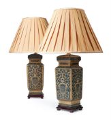 A PAIR OF POTTERY TABLE LAMPS IN CHINESE TASTE, MODERN
