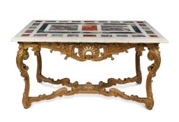 A GILTWOOD AND MARBLE TOPPED CONSOLE TABLE IN REGENCY STYLE, MID 19TH CENTURY
