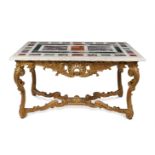 A GILTWOOD AND MARBLE TOPPED CONSOLE TABLE IN REGENCY STYLE, MID 19TH CENTURY