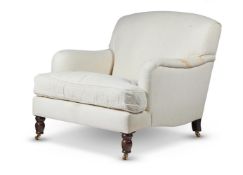 A MAHOGANY AND WHITE UPHOLSTERED ARMCHAIR IN VICTORIAN STYLE, EARLY 20TH CENTURY