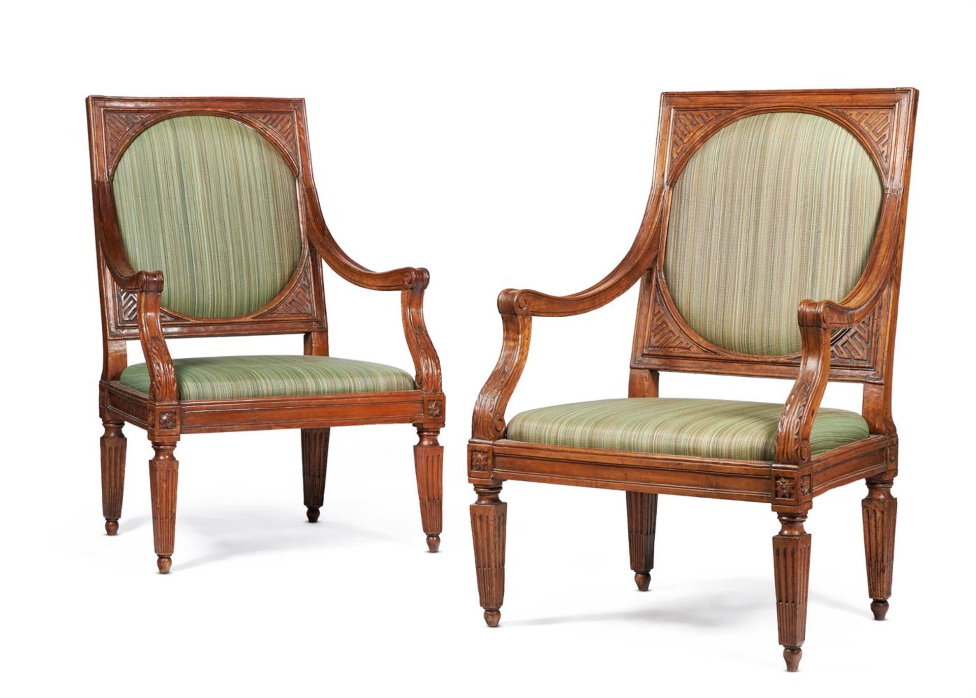 A SET OF SIX NORTH ITALIAN CARVED WALNUT ARMCHAIRS, CIRCA 1790 - Image 3 of 4