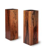 Y A PAIR OF SOLID TULIPWOOD SQUARE SECTION COLUMNAR STANDS OR PEDESTALS, LATE 19TH OR 20TH CENTURY