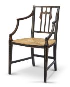 A REGENCY BLACK PAINTED ARMCHAIR, EARLY 19TH CENTURY