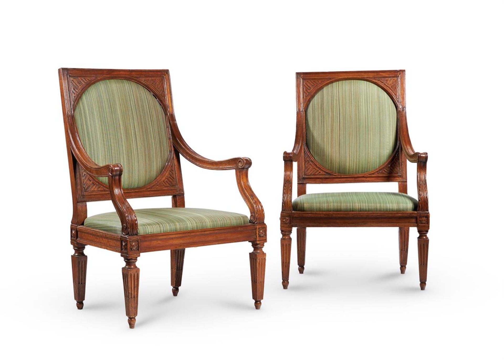 A SET OF SIX NORTH ITALIAN CARVED WALNUT ARMCHAIRS, CIRCA 1790 - Image 4 of 4