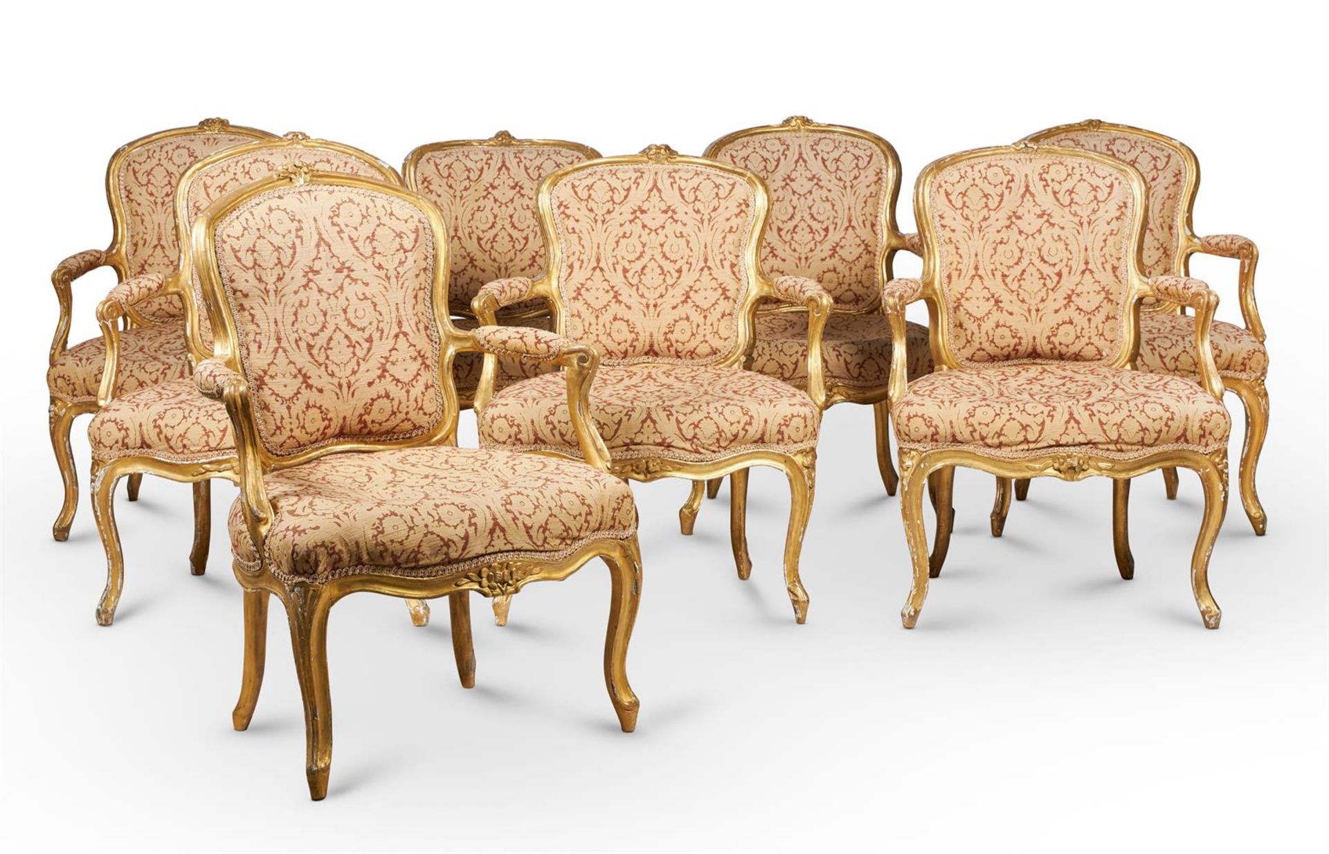 A HARLEQUIN SET OF EIGHT LOUIS XV GILTWOOD FAUTEUILS, CIRCA 1760-80 - Image 3 of 4