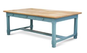 A MODERN STRIPPED OAK AND PAINTED ‘FARMHOUSE’ KITCHEN TABLE