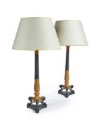 A PAIR OF BRONZED GILT TABLE LAMPS