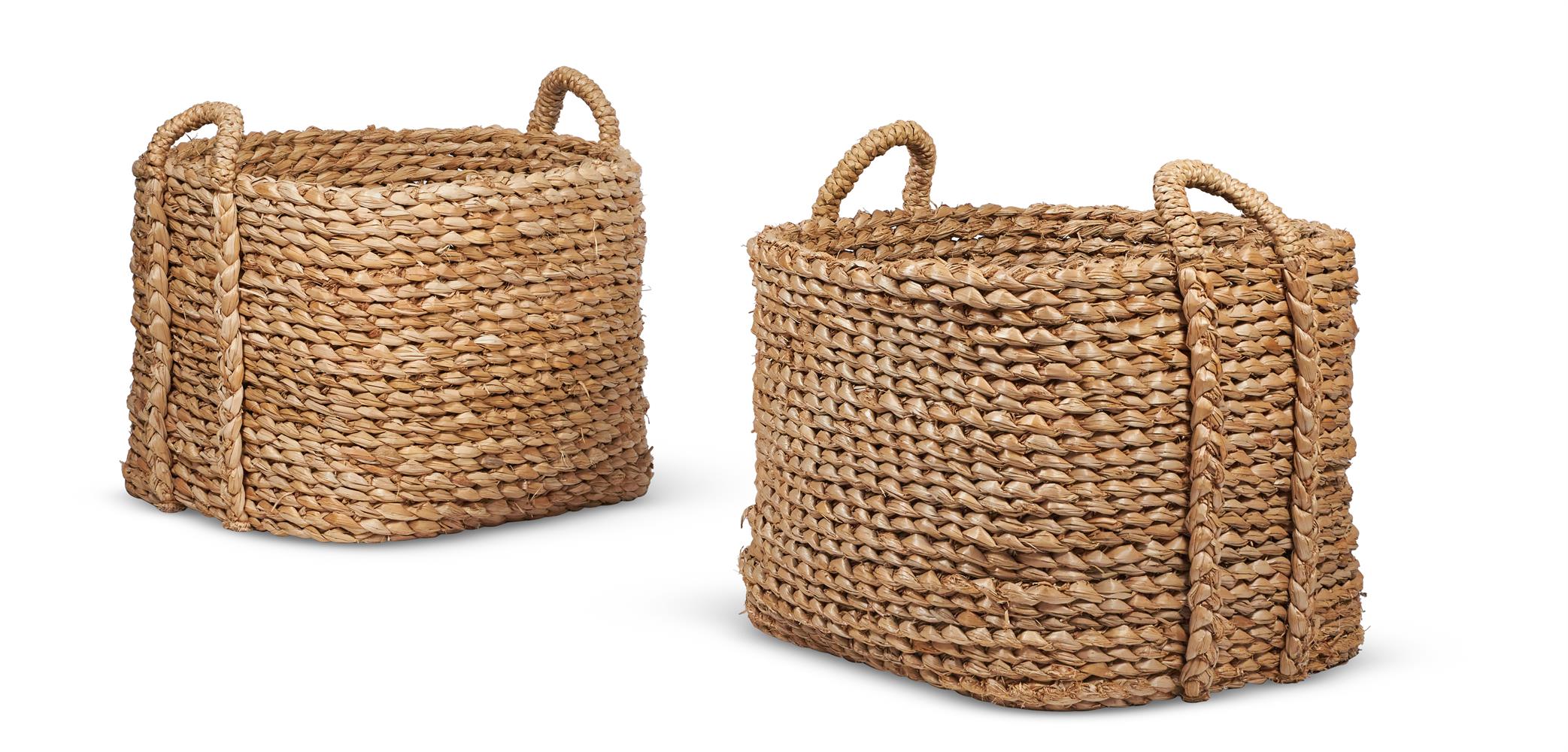 A PAIR OF WOVEN RUSH LOG BASKETS, MODERN