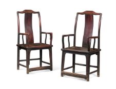 A PAIR OF CHINESE HARDWOOD , PROBABLY ELM, ARMCHAIRS, 18TH OR 19TH CENTURY
