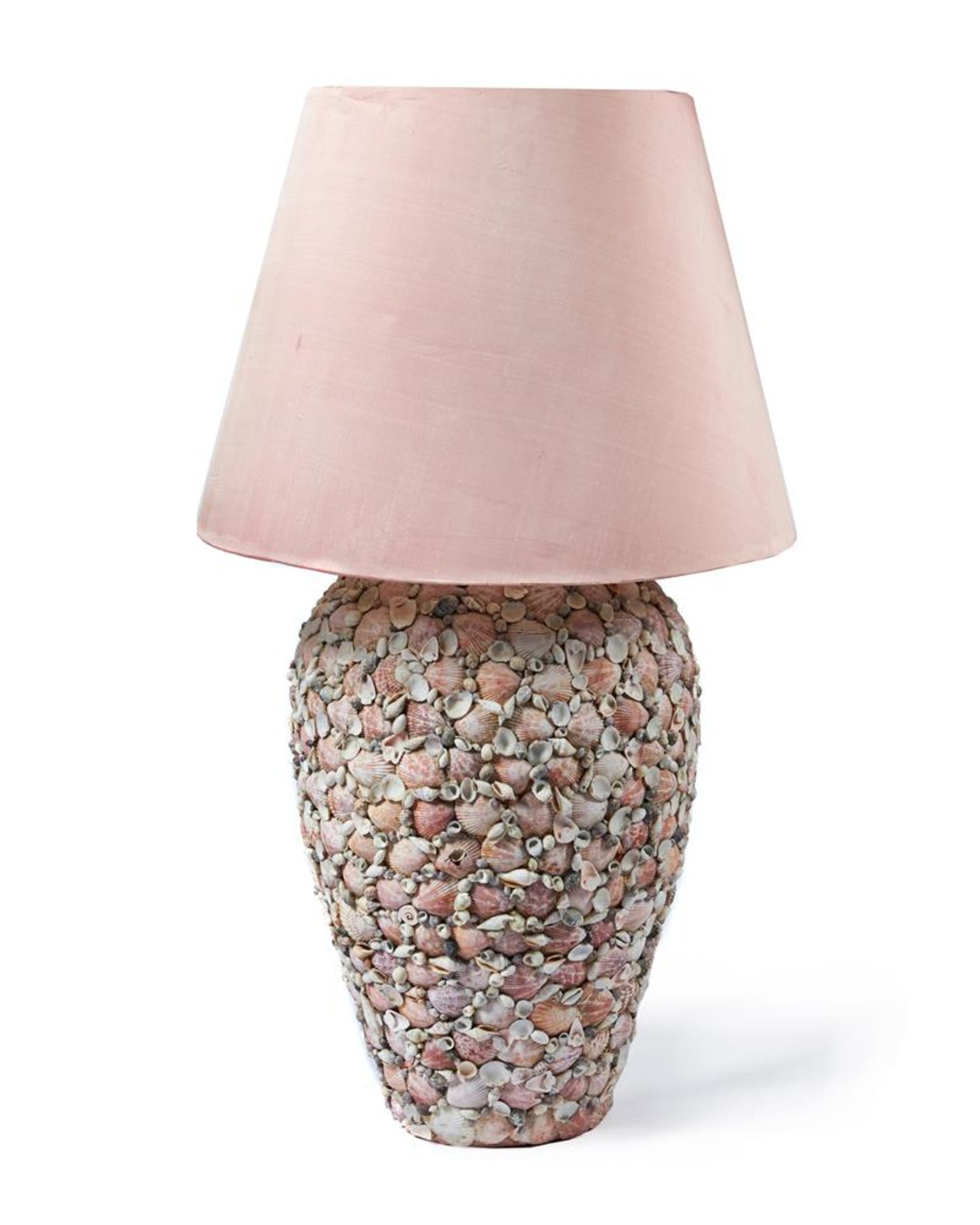 A MODERN LARGE BALUSTER SHAPED SHELL ENCRUSTED LAMP BASE