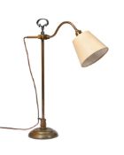 A BRASS ADJUSTABLE TABLE LAMP WITH CARRYING HANDLE