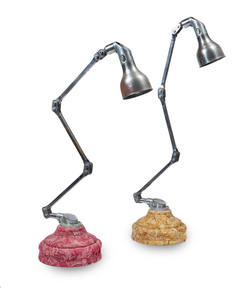 A PAIR OF MODERN STEEL ANGLED LAMPS