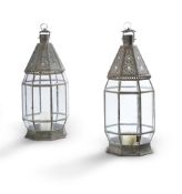 A PAIR OF NORTH AFRICAN GLAZED TIN OCTAGONAL SECTION LANTERNS