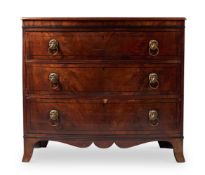 A REGENCY MAHOGANY CROSSBANDED AND INLAID BOWFRONT CHEST OF DRAWERS, CIRCA 1815