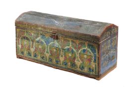 A MOROCCAN POLYCHROME PAINTED PINE COFFER OR TRUNK, 19TH CENTURY