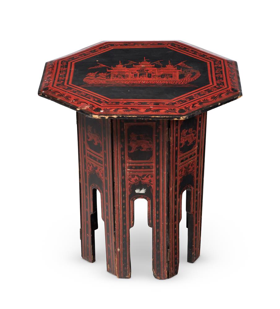 A SMALL THAI RED AND BLACK LACQUER OCTAGONAL TABLE