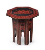 A SMALL THAI RED AND BLACK LACQUER OCTAGONAL TABLE