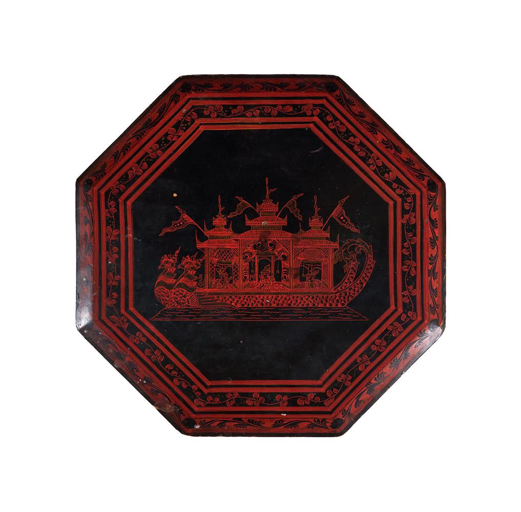 A SMALL THAI RED AND BLACK LACQUER OCTAGONAL TABLE - Image 2 of 2