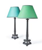 A PAIR OF BRONZED TABLE LAMPS