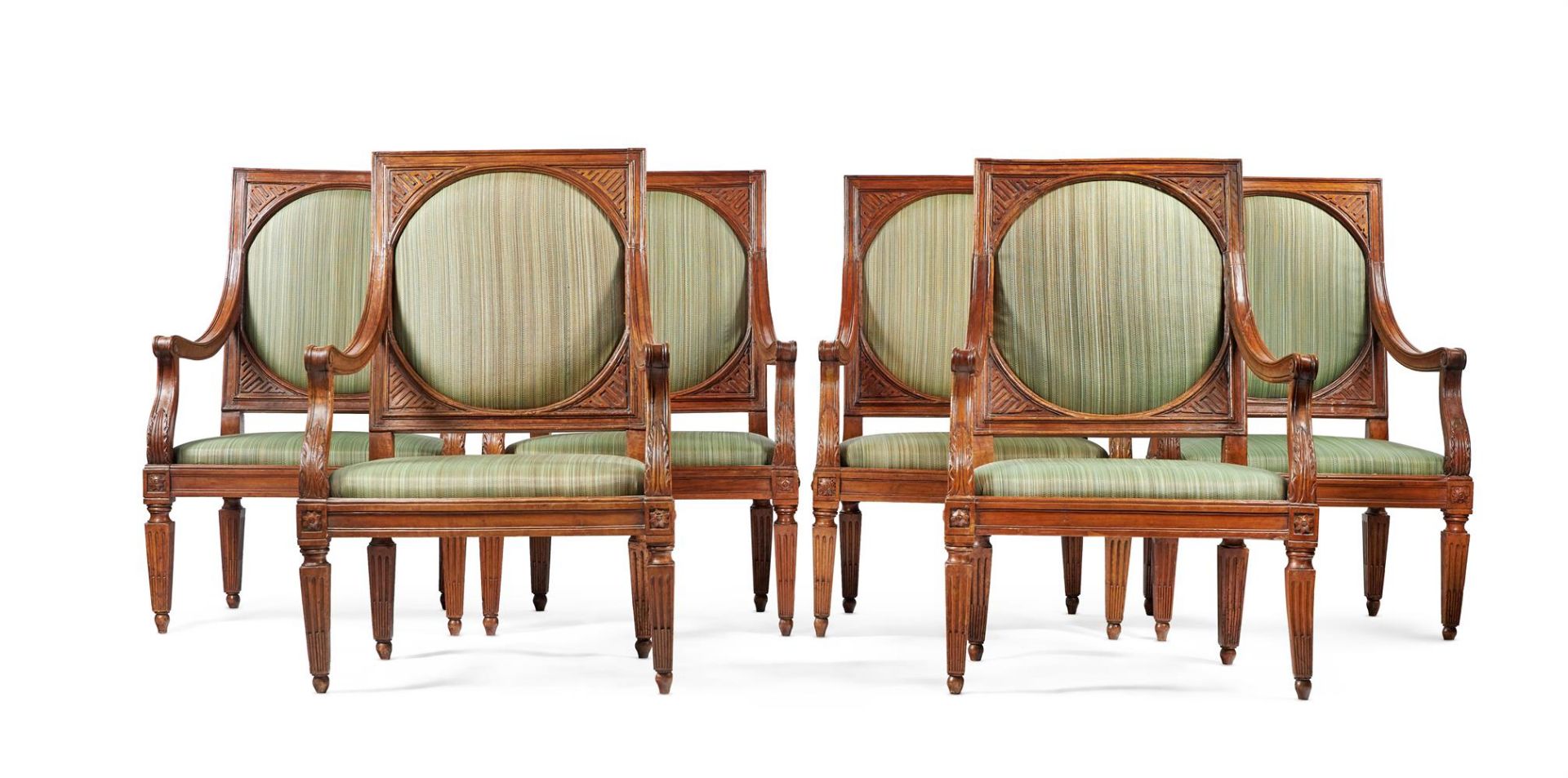 A SET OF SIX NORTH ITALIAN CARVED WALNUT ARMCHAIRS, CIRCA 1790 - Image 2 of 4