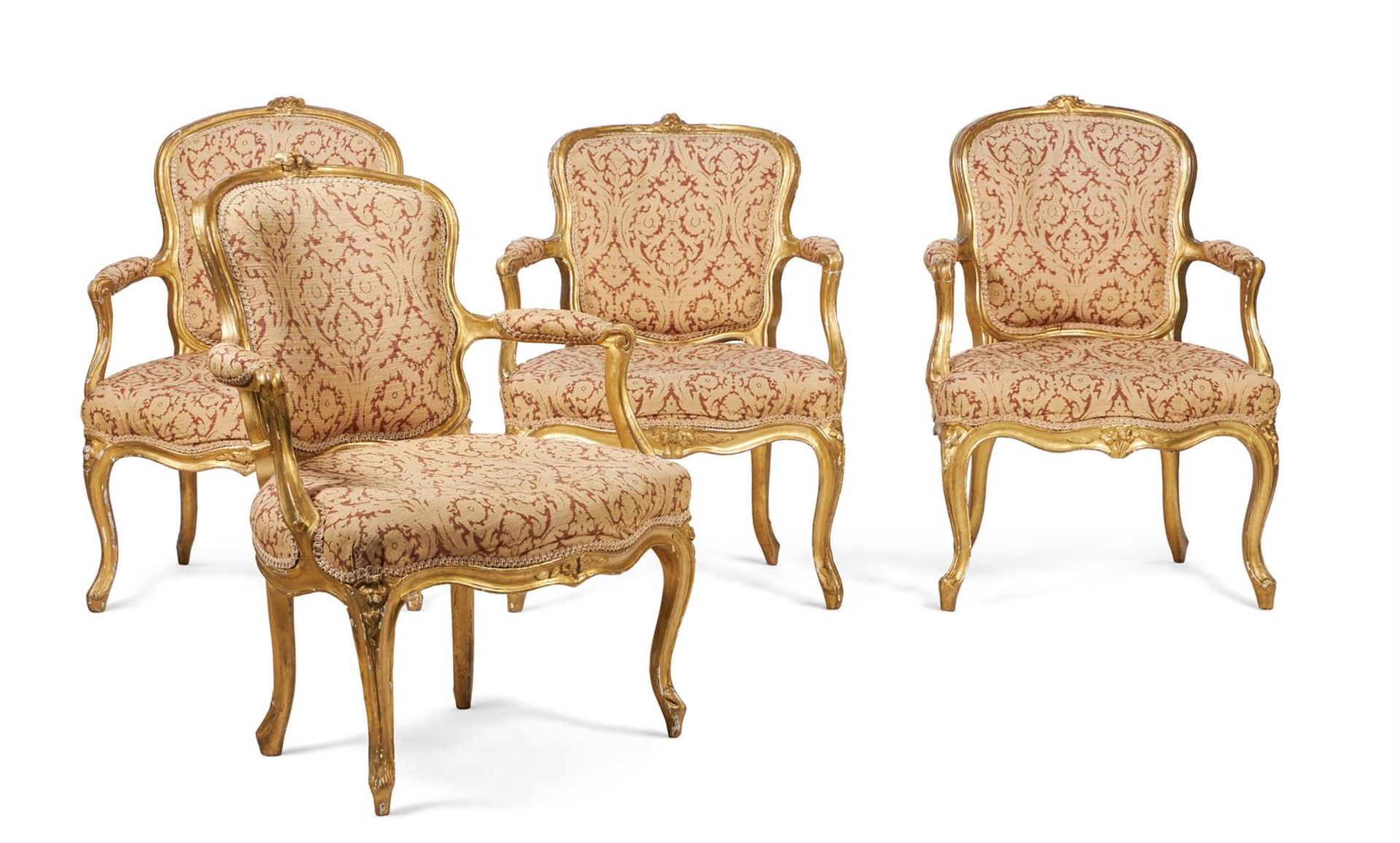 A HARLEQUIN SET OF EIGHT LOUIS XV GILTWOOD FAUTEUILS, CIRCA 1760-80 - Image 4 of 4
