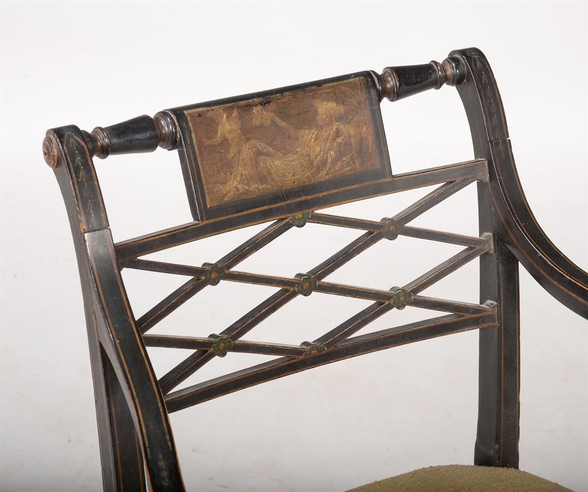 A REGNCY EBONISED AND PAINTED ELBOW CHAIR - Image 2 of 3