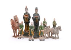 THREE CHINESE TANG STYLE SANCAI FIGURES OF MUSICIANS