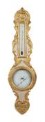 A FRENCH GILTWOOD AND PAINTED BAROMETER