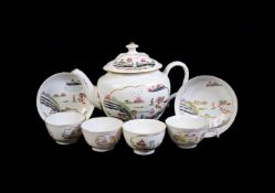 AN ENGLISH PORCELAIN 'STAG HUNT PATTERN TEAPOT AND COVER