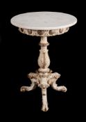 A PAINTED WOOD TRIPOD TABLE WITH MARBLE TOP