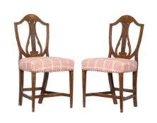 A PAIR OF POLYCHROME PAINTED MAHOGANY SIDE CHAIRS IN GEORGE III STYLE