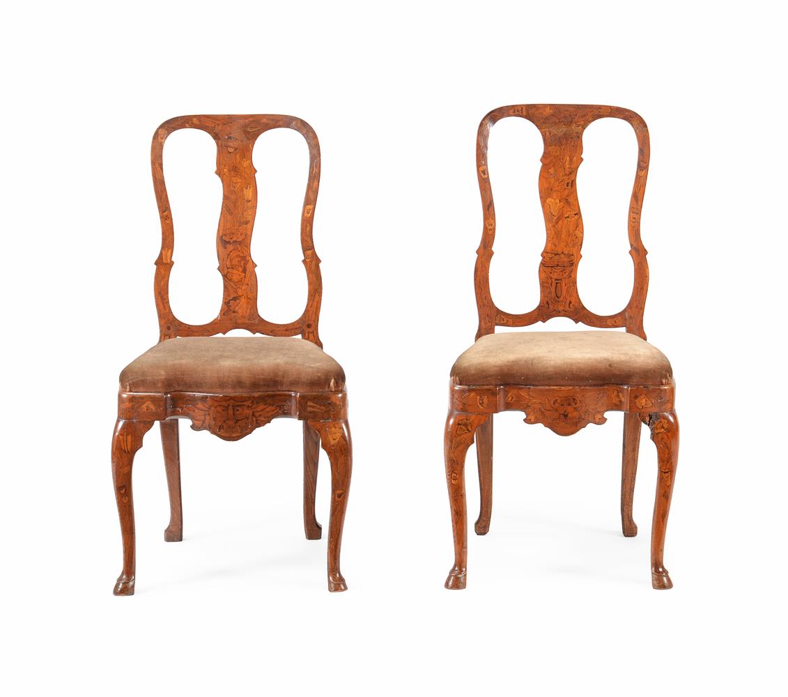 TWO SIMILAR DUTCH WALNUT AND MARQUETRY SIDE CHAIRS