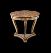 A FRENCH PAINTED AND PARCEL GILT CENTRE TABLE