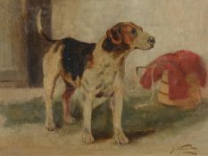 GEORGE WRIGHT (BRITISH 1860-1942), A HOUND BESIDE A HUNTING JACKET